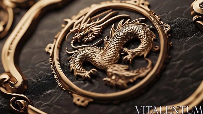 Ornate Golden Dragon Medallion AI Image