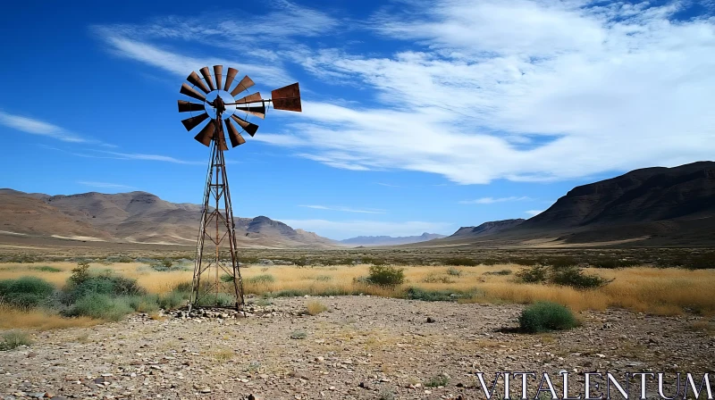 Old Windmill in Desert Scene