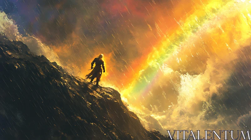 AI ART Silhouette of Hope Under Rainbow Sky