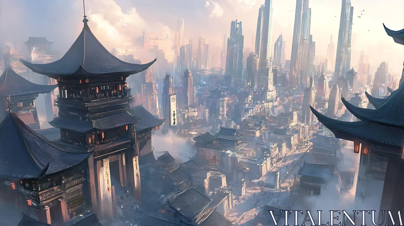 Oriental Future City View AI Image