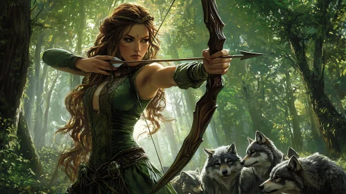 Forest Guardian: Elf and Wolves