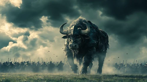 Fantasy Bull Warrior Leading Army