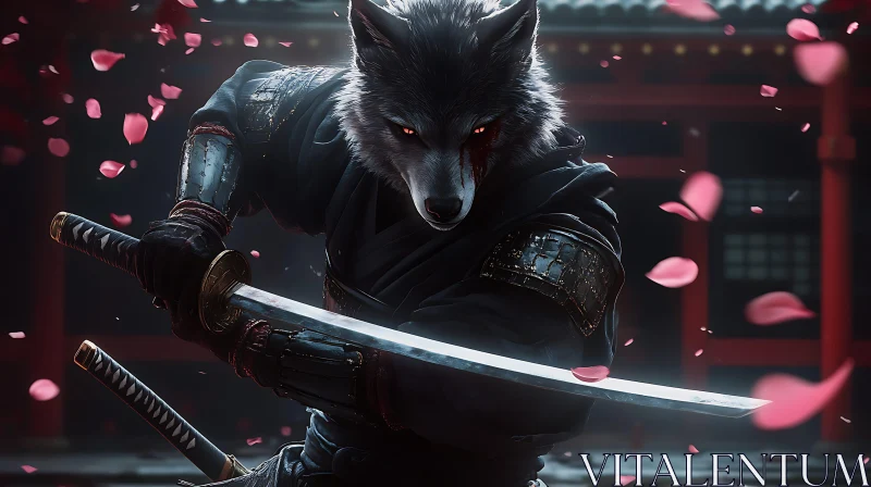 AI ART Samurai Wolf Ready for Battle