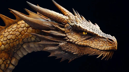 Mythical Dragon Portrait Golden Scales