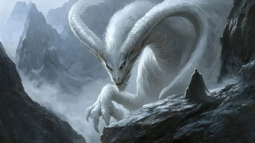 White Dragon and Solitary Figure Art