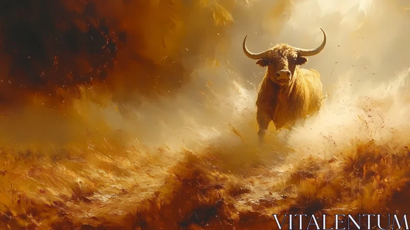 AI ART Charging Bull in Golden Dust