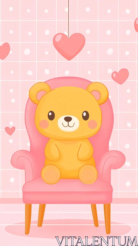 Sweet Teddy Bear and Heart Illustration AI Image