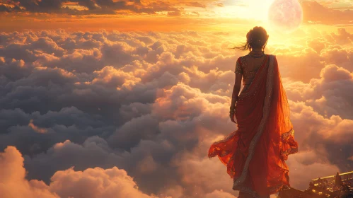 Woman in Sari Watching Sunset