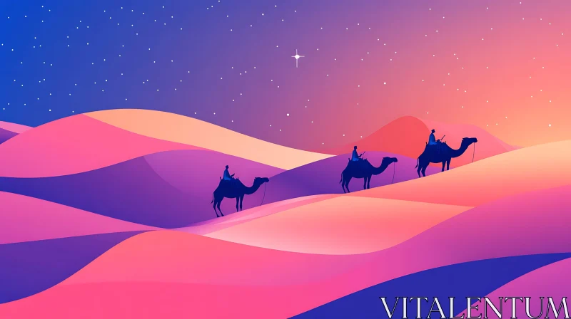 Camels in the Desert at Night AI Image