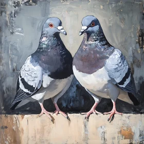 Two Pigeons on Ledge Artwork