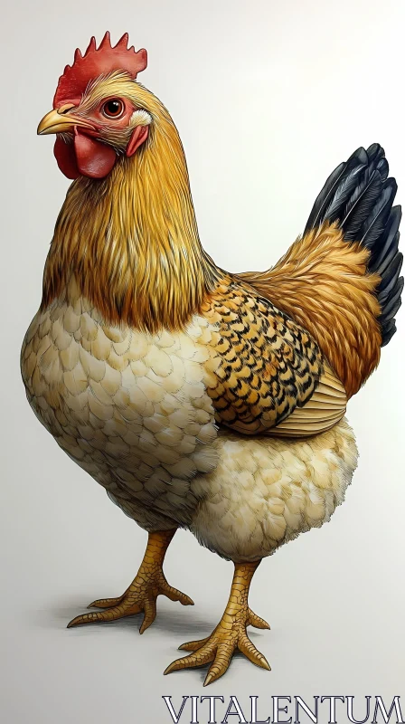 AI ART Elegant Chicken with Golden Feather Details