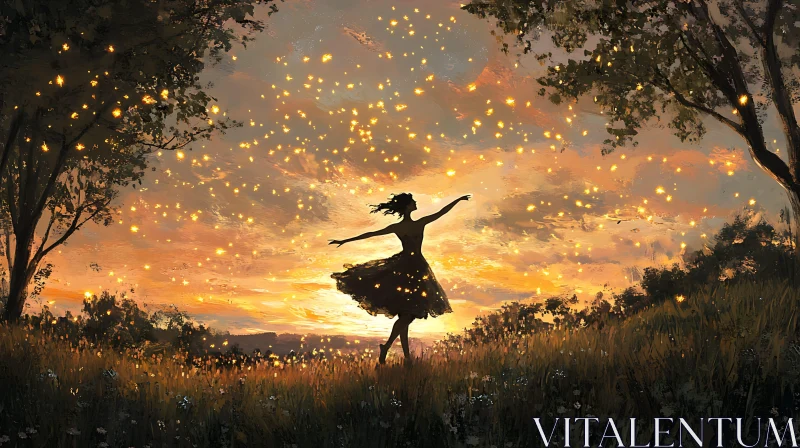 AI ART Silhouette Dancing in a Golden Field