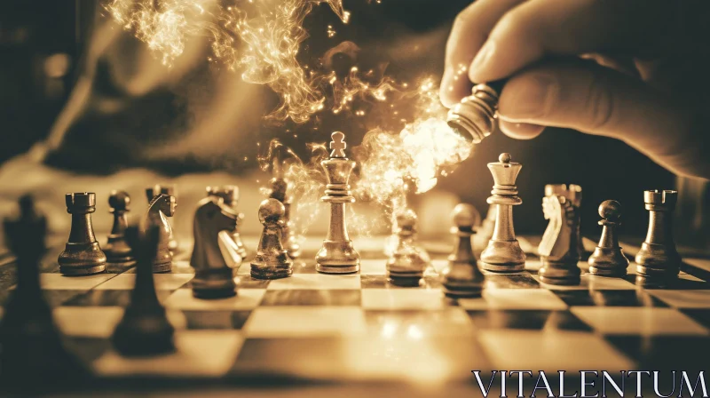 Chess Game with Fiery Move AI Image