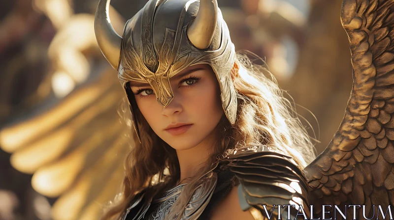 Winged Warrior Woman with Horned Helmet AI Image