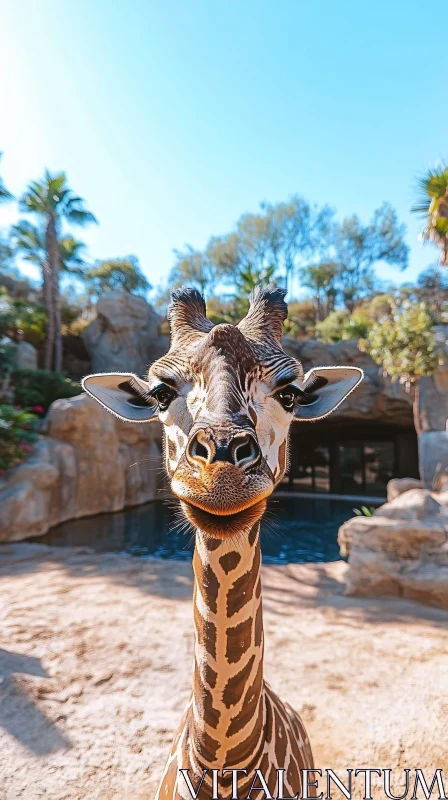 Friendly Giraffe in Sunlit Safari AI Image