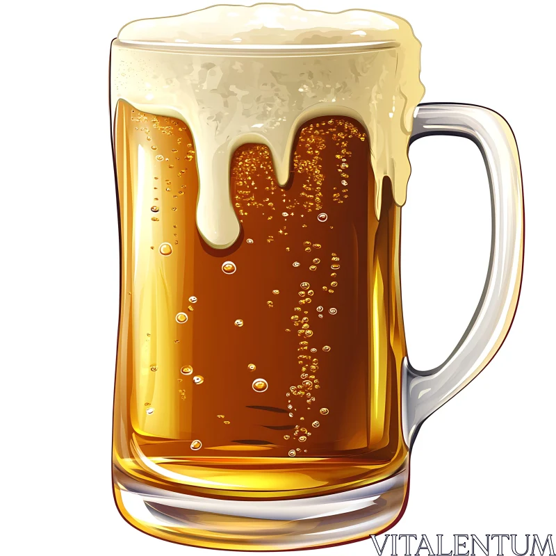 AI ART Golden Beer with Foam Overflowing Illustration