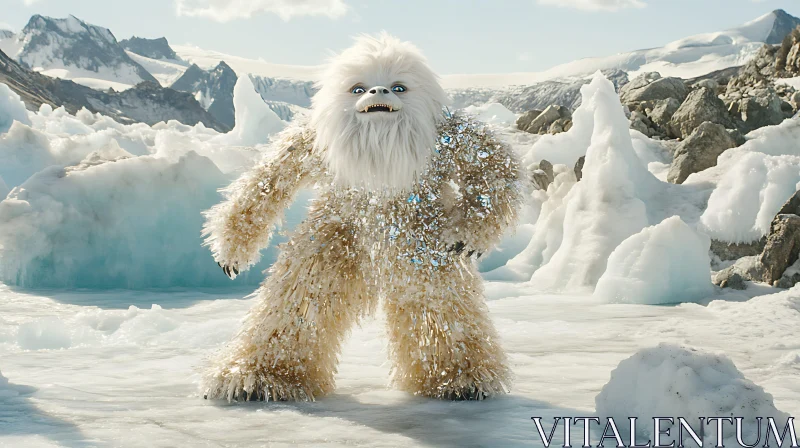 Snow Creature in Arctic Land AI Image