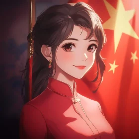 Anime Style Portrait of a Woman in Red