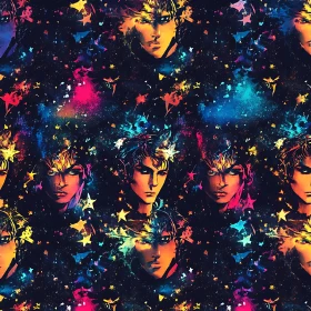 Starry Faces Portrait with Abstract Colors