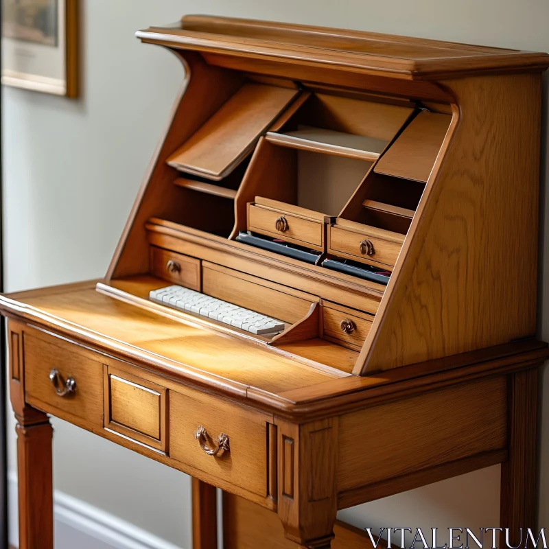 Vintage Roll-Top Desk with Keyboard AI Image