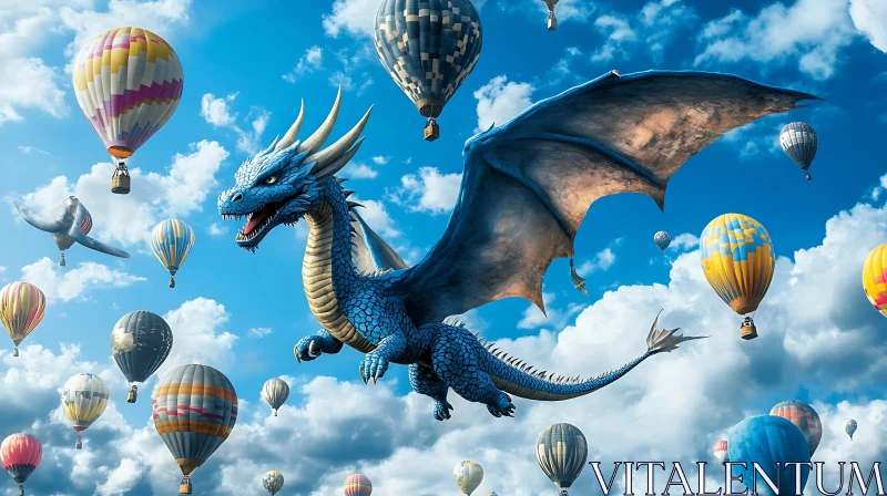 AI ART Whimsical Dragon and Balloons Scene