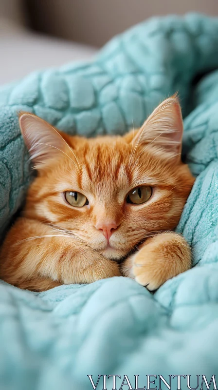 Comforting Cat Wrapped in Blanket AI Image