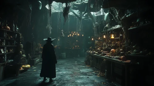 Mysterious Cavern Scene with Witch