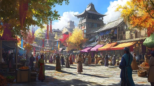 Bustling Market in Ancient City