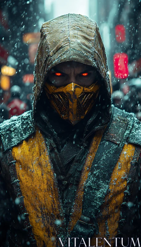 Golden Masked Warrior in Winter AI Image