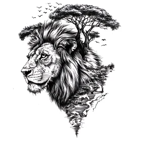 Monochrome Lion Landscape