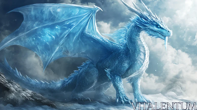 Frozen Dragon in a Winter Landscape AI Image