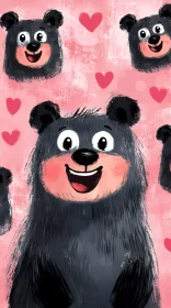 Cute Black Bear Cartoon with Hearts