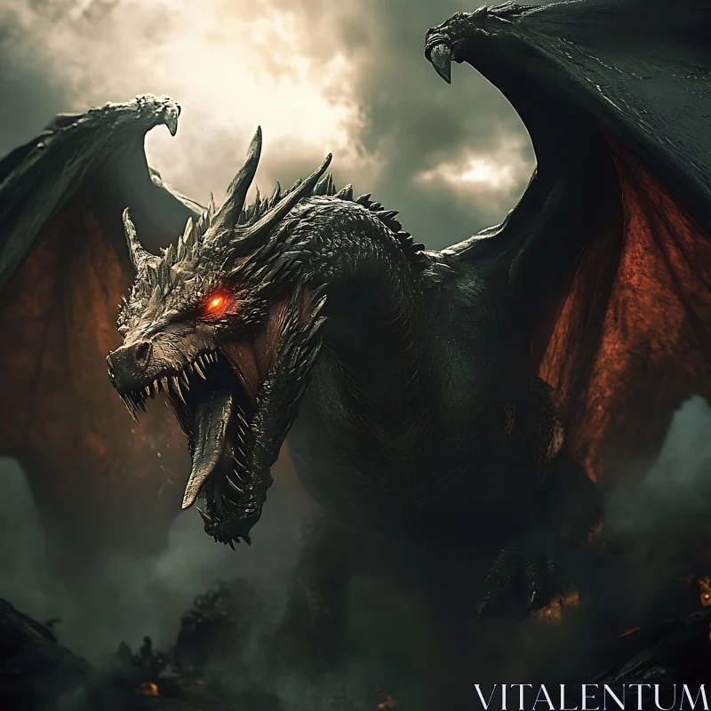 AI ART Fantasy Dragon with Red Eyes and Wings