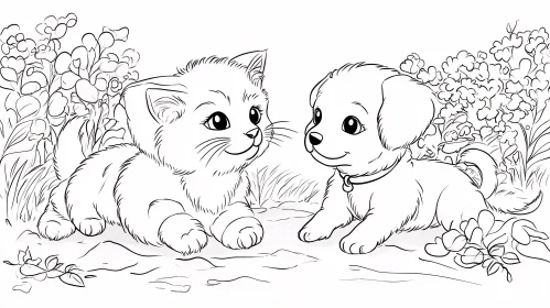 Cute Kitten and Puppy Drawing