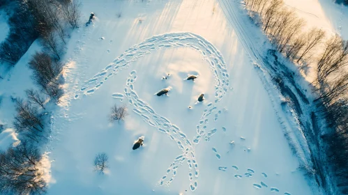 Snowy Field with Animal Footprints