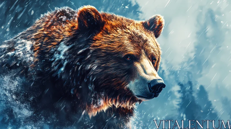 Wild Bear in Snow AI Image