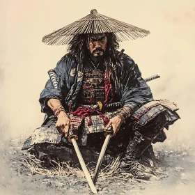 Pensive Samurai with Swords