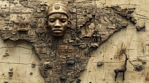 Sculpted African Relief with Tribal Motifs