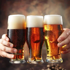 Three Beer Glasses Toasting Together