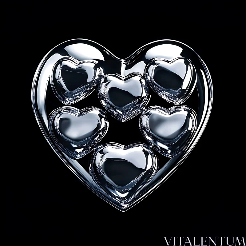 Reflective Heart Shapes in Modern Art AI Image