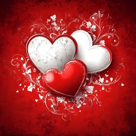 Three Hearts on Red Background