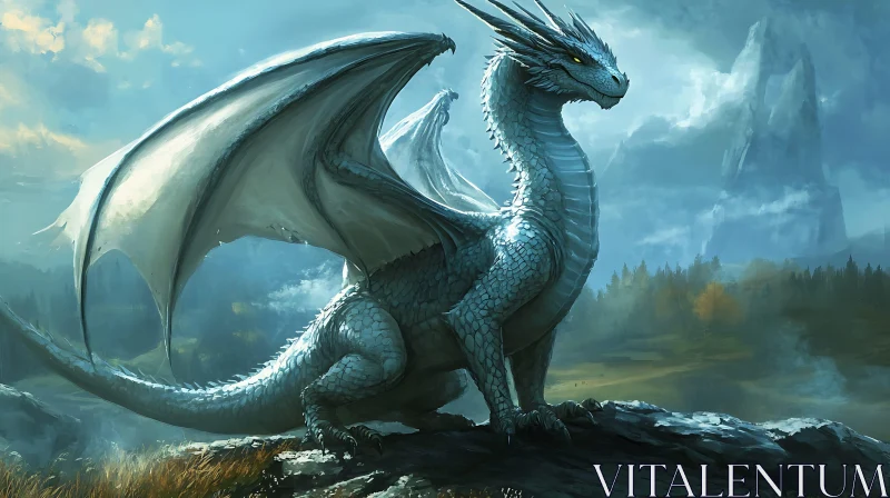 Azure Dragon Perched High Above AI Image