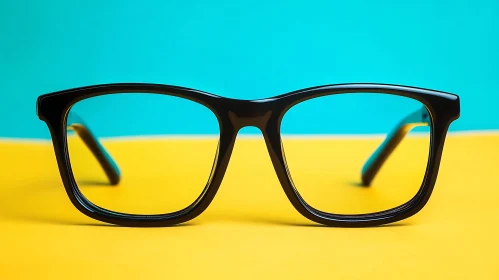 Black Frame Glasses on Yellow and Turquoise