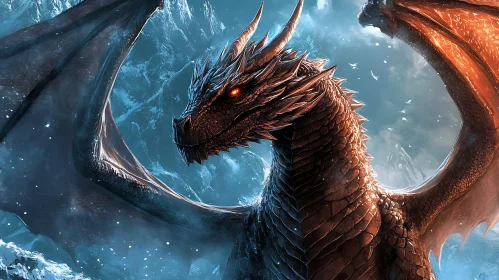 Dragon in Winter Landscape