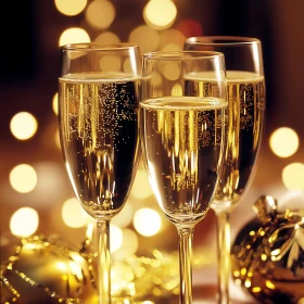 Festive Champagne Flutes with Bokeh Lights