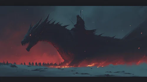 Dragon and Rider over Battlefield