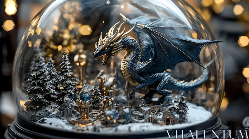 AI ART Enchanted Dragon Snow Globe