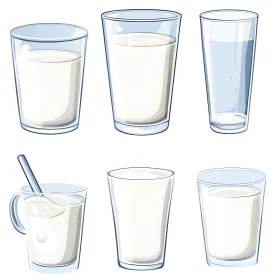 Various Glasses with Milk