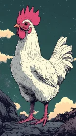 Regal Rooster Art in Scenic Backdrop