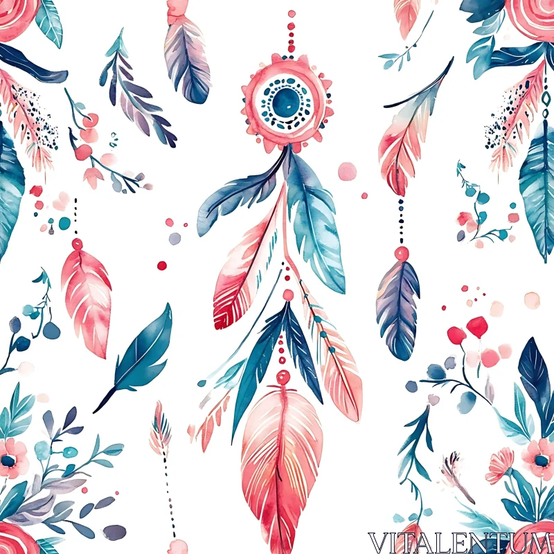 Colorful Feather and Dreamcatcher Art AI Image